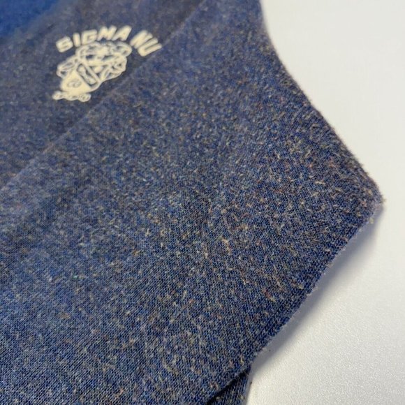 Vintage 60s Sigma Nu Sweater Mens Large Blue V Neck Long Sleeve College Frat - Picture 8 of 13